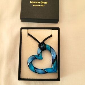 Necklace Blue Murano open heart Glass